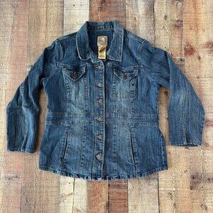 Bernie Women's Size Large Denim Jacket Blue Button-Up Cotton/Spandex